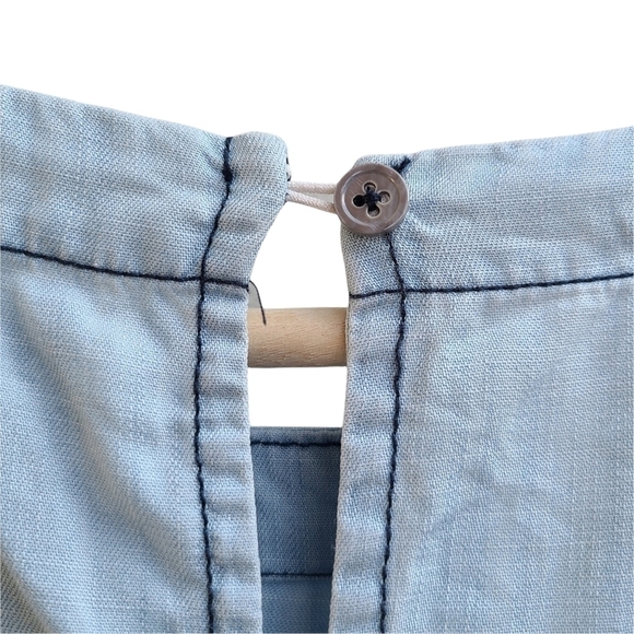 Amenah Chambray Dress with Raw Edge Layered Ruffle Hem and Sleeves, Size Small - Picture 4 of 5